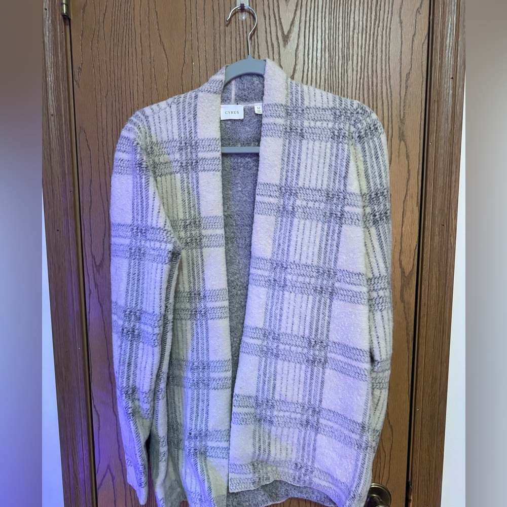 Cyrus Striped Knit Cardigan in Gray and Cream